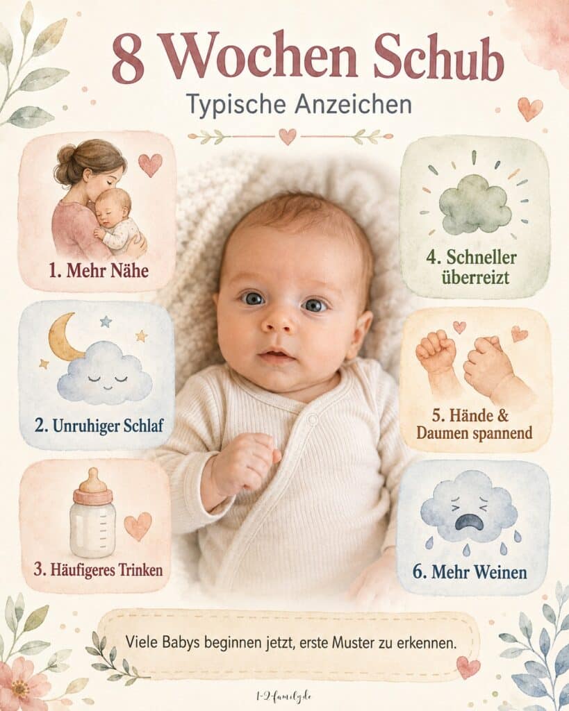 Anzeichen des 8 Wochen Schubs - zweiter Wachstumsschub - Infografik