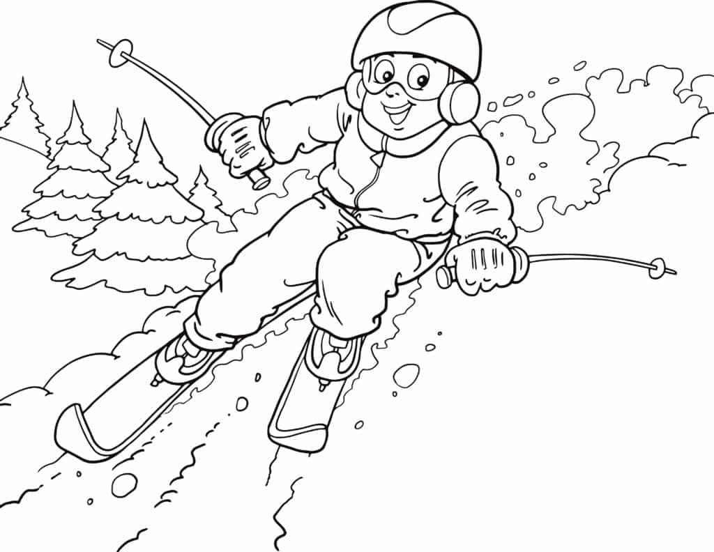Ausmalbild: Skifahren für Kinder