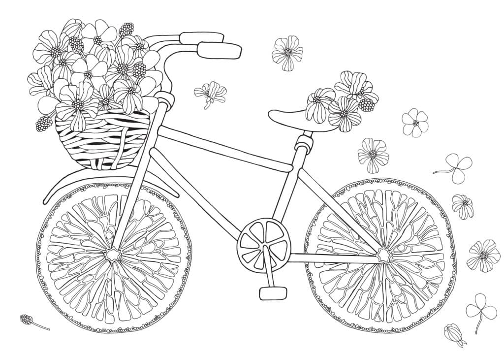Ausmalbild: Fahrrad im Frühling