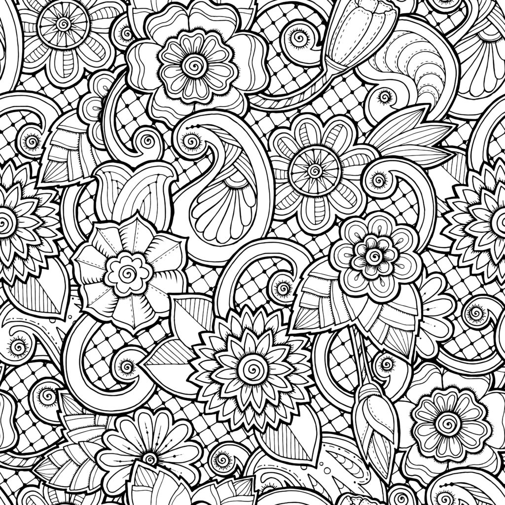 Mandala Ausmalbild 79 Blumen und Pflanzen auf Gitterrost