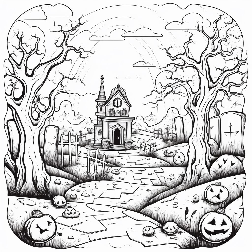 Friedhof an Halloween Ausmalbild