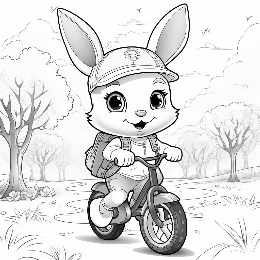 Kleiner Hase auf Fahrrad Ausmalbild