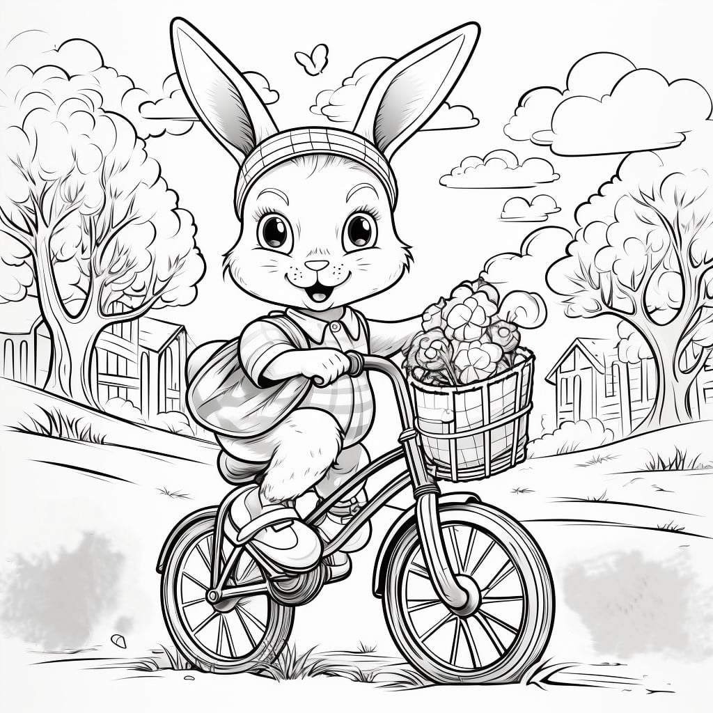 Osterhase fährt Fahrrad Ausmalbild