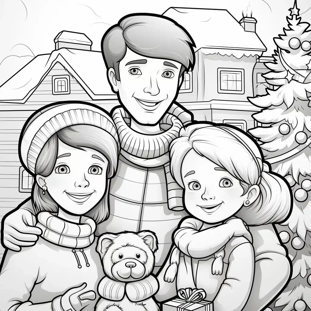 Weihnachten mit der Familie - Ausmalbild