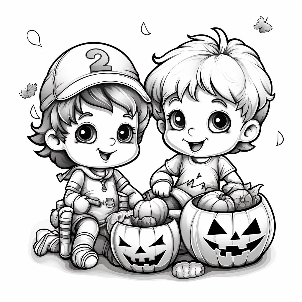 Zwei kleine Jungen Halloween Ausmalbild