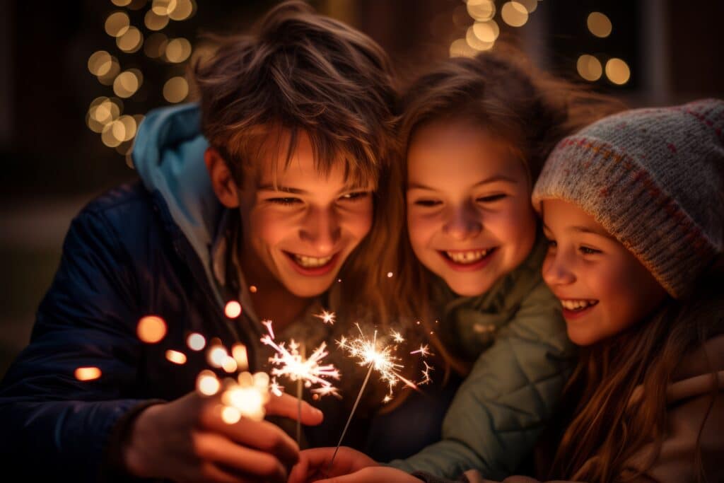 Kinder mit Wunderkerzen an Silvester