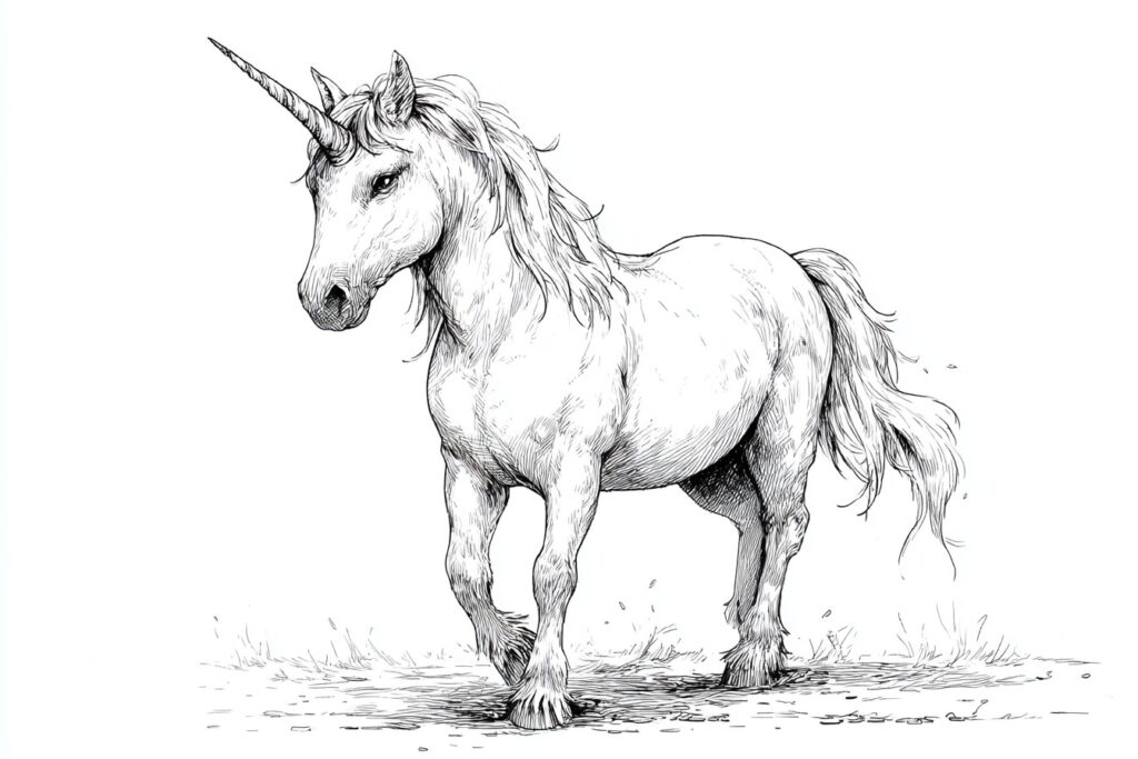 Einhorn Hengst in der Wildnis Ausmalbild
