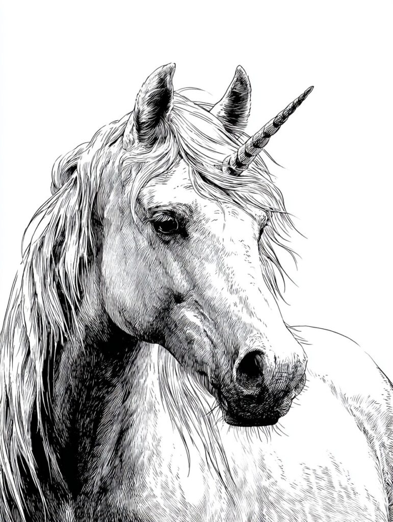 Einhorn schaut in die Ferne Ausmalbild
