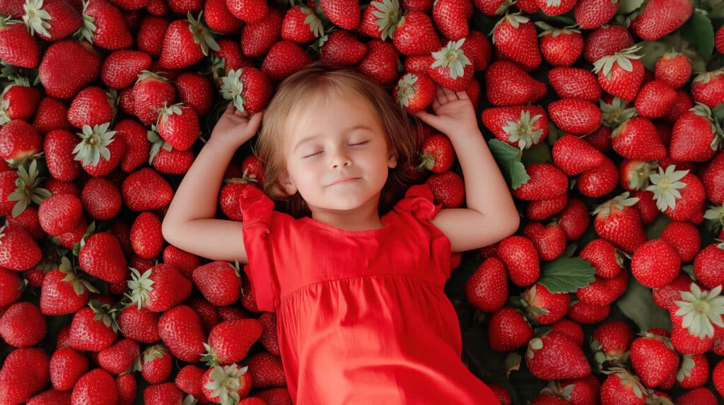 Kind träumt beim Erdbeermond von Erdbeeren