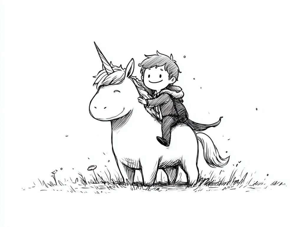 Kind und EInhorn Ausmalbild