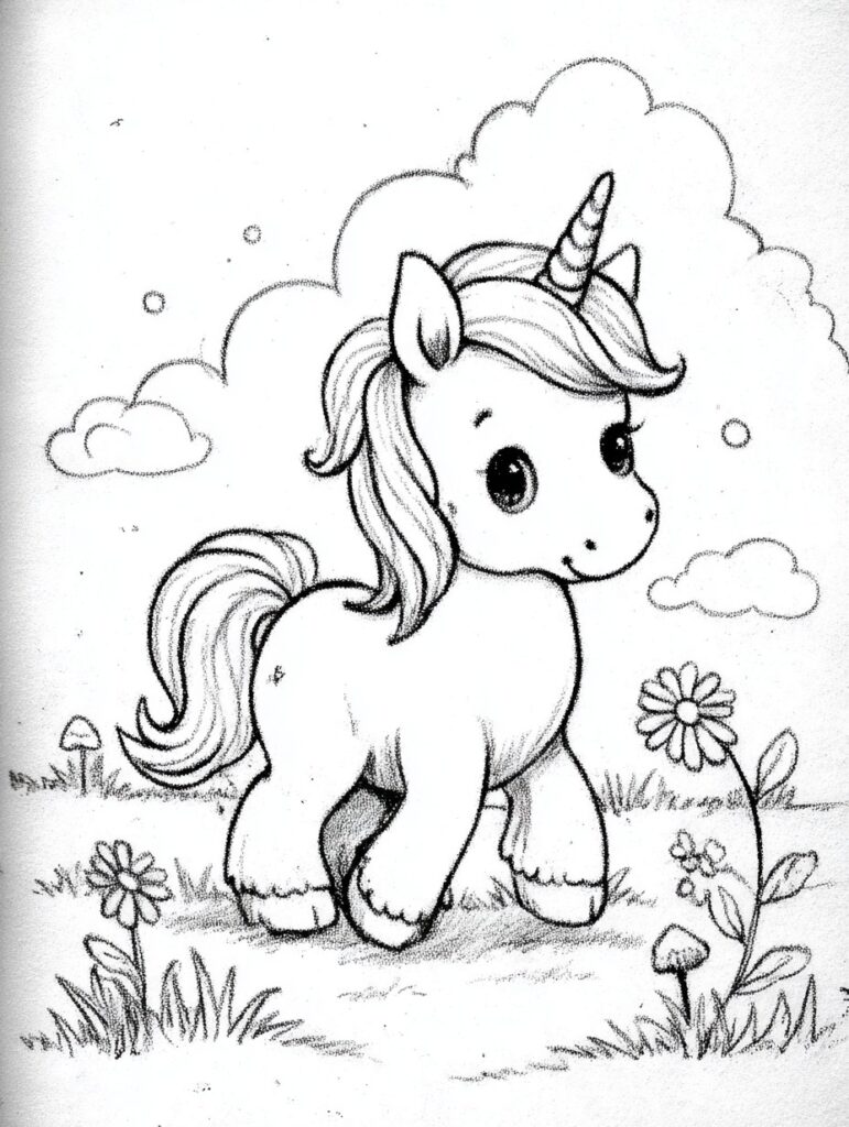 Niedliches Einhorn Ausmalbild für Kinder