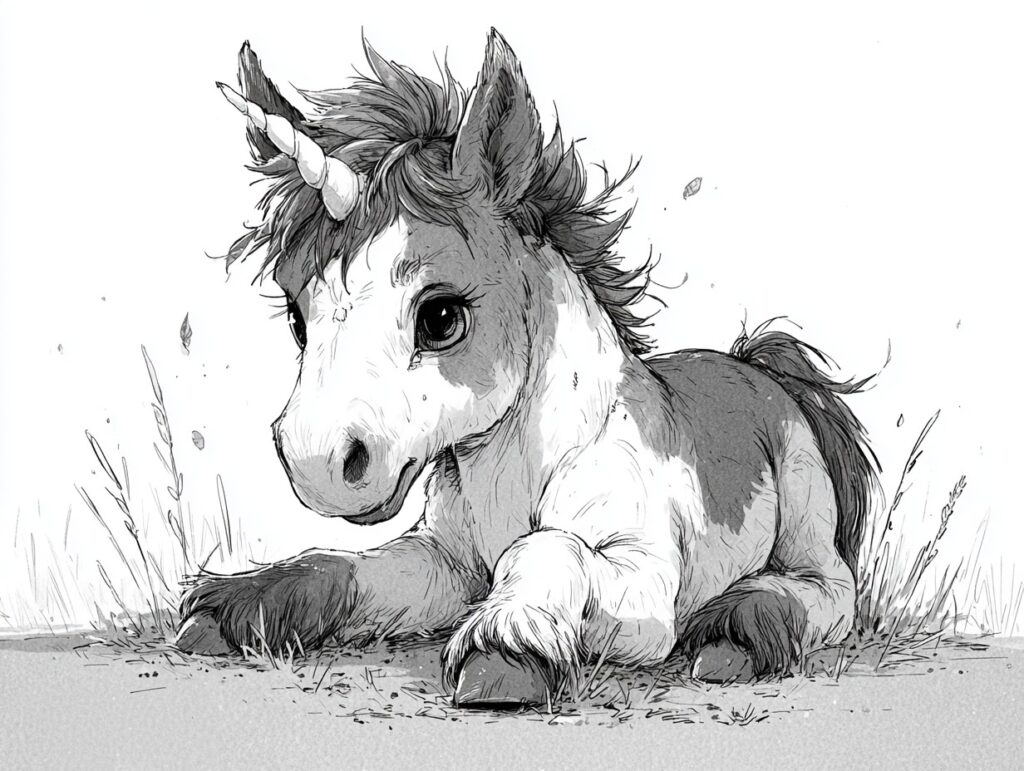 Süßes Einhorn Fohlen Ausmalbild