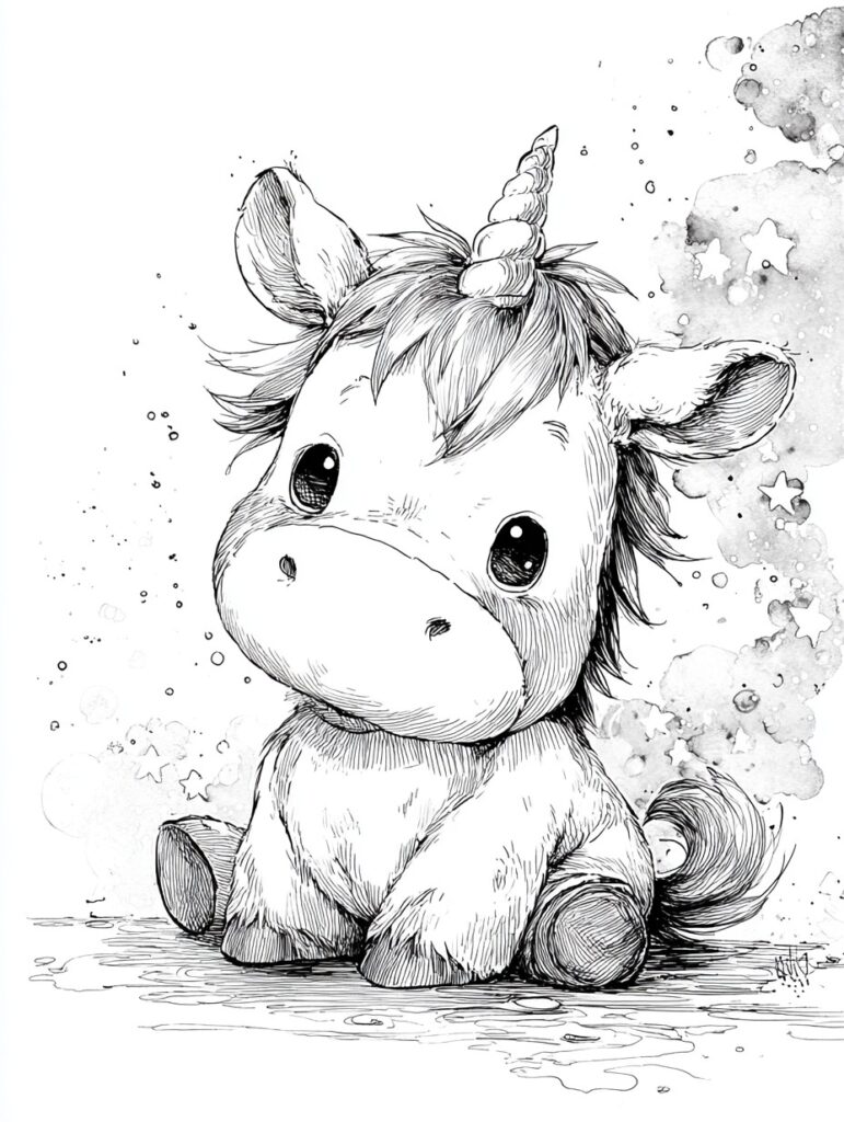Knuddeliges Einhorn-Baby (Ausmalbild)