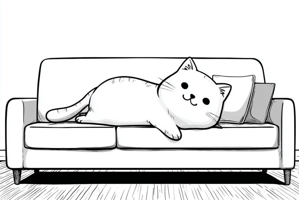 Kätzchen liegt auf dem Sofa - Ausmalbild
