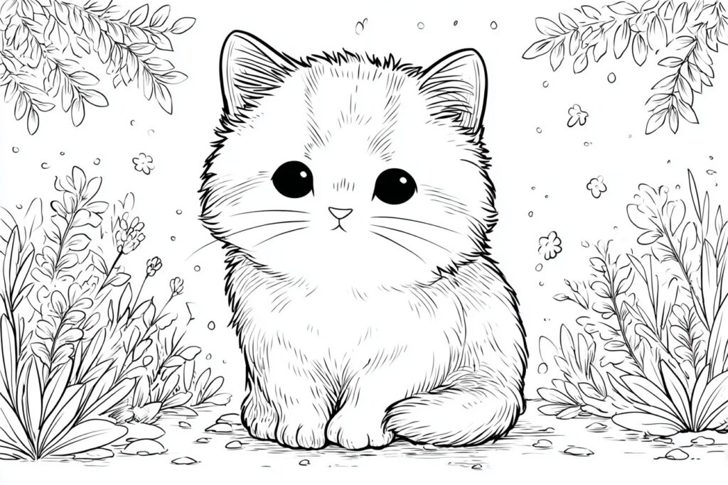Katze möchte gestreichelt werden - Ausmalbild für Kinder.