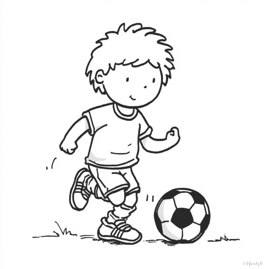 Ausmalbild Kind spielt Fußball