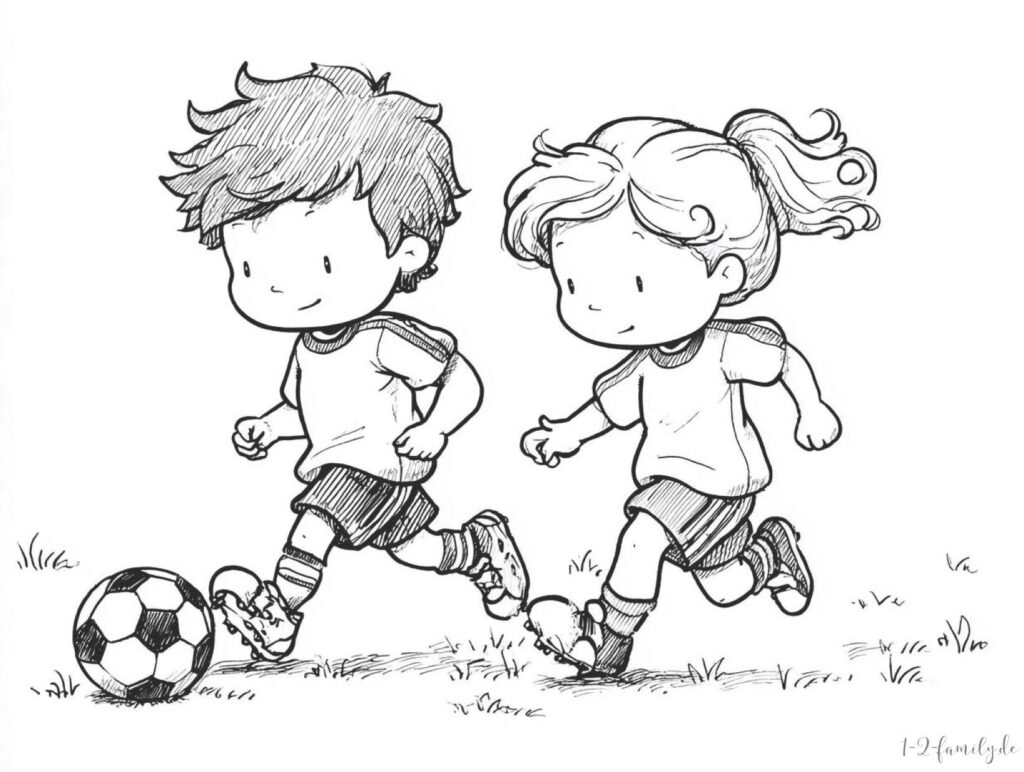 Freund und Freundin spielen Fußball Ausmalbild