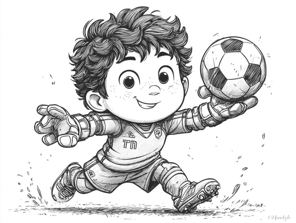 Kleiner Torwart mit Fußball Ausmalbild