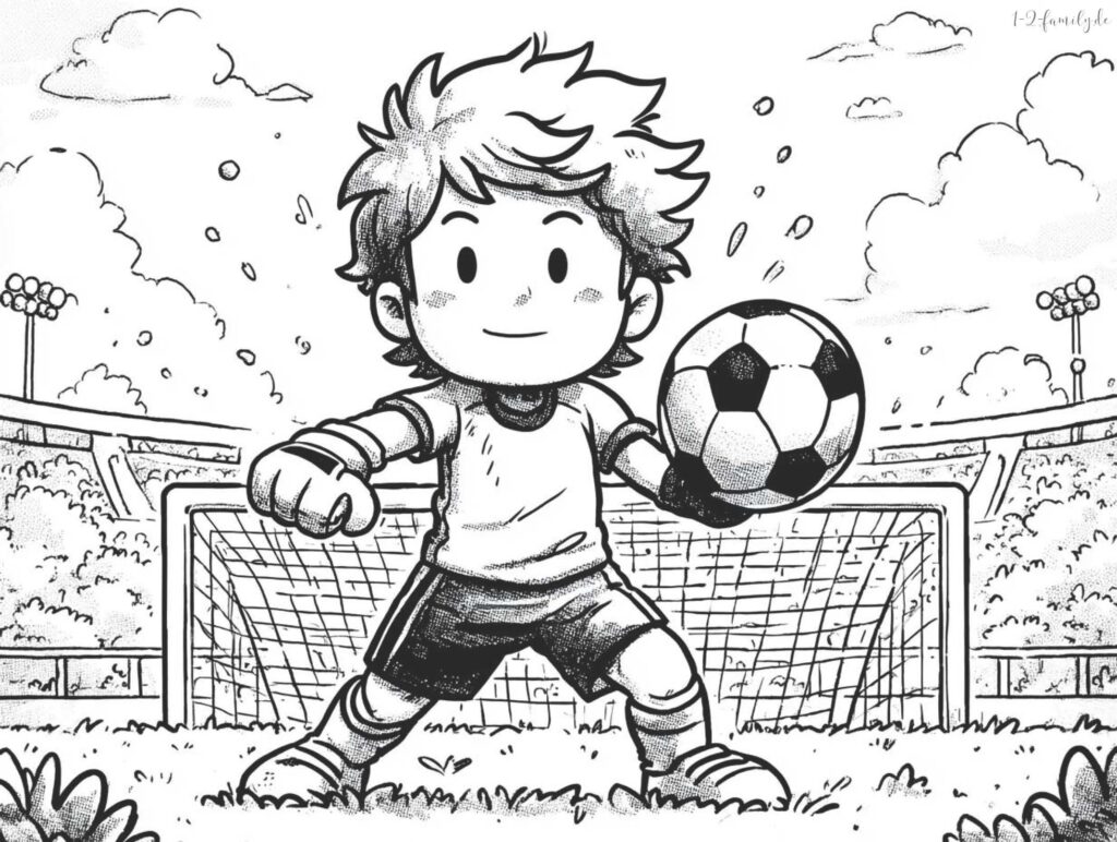 Torwart mit Fußball in der Hand Ausmalbild