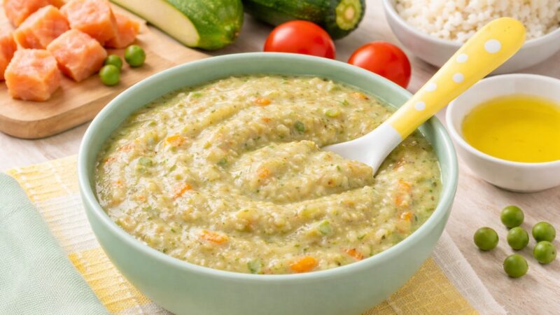 Babybrei mit Gartengemüse, Lachs & Reis Rezept