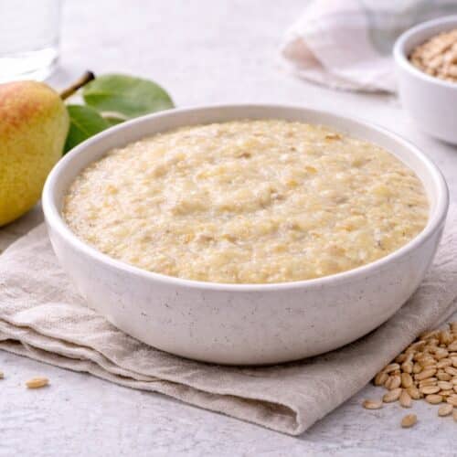 Beikost Rezept stuhlauflockernder Birnen-Dinkel-Brei