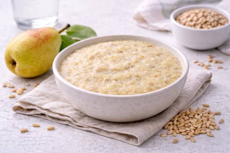 Beikost Rezept stuhlauflockernder Birnen-Dinkel-Brei