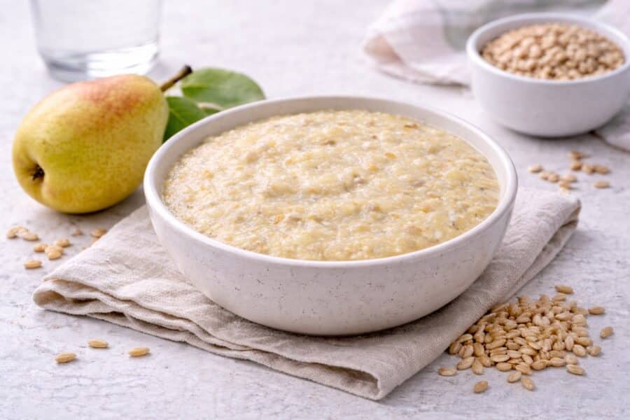 Beikost Rezept: stuhlauflockernder Birnen-Dinkel-Brei