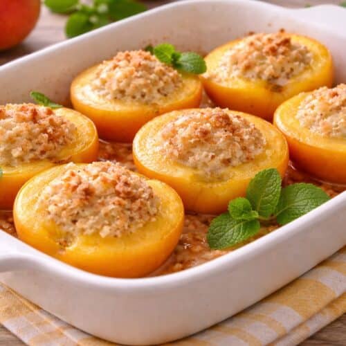 Gebackene Pfirsiche mit Keksfüllung Beikost Nachtisch Rezept