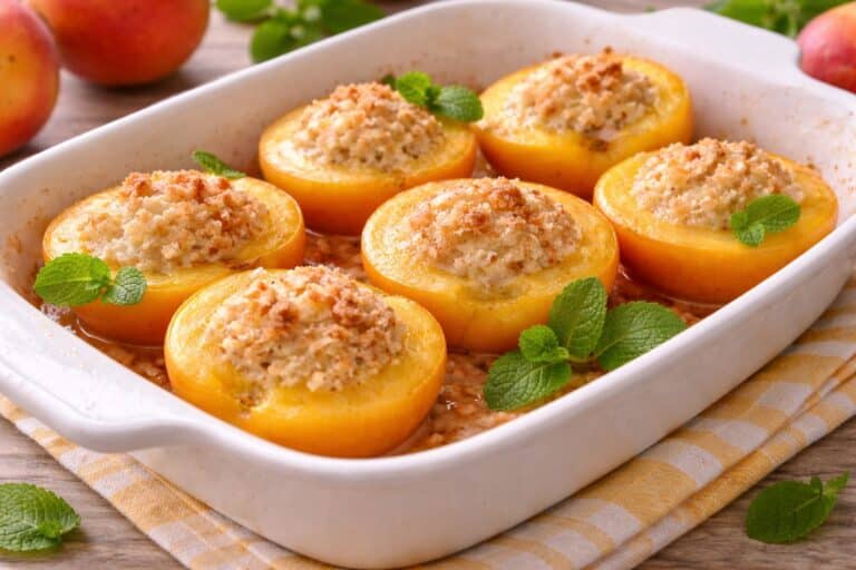 Gebackene Pfirsiche mit Keksfüllung Beikost Nachtisch Rezept