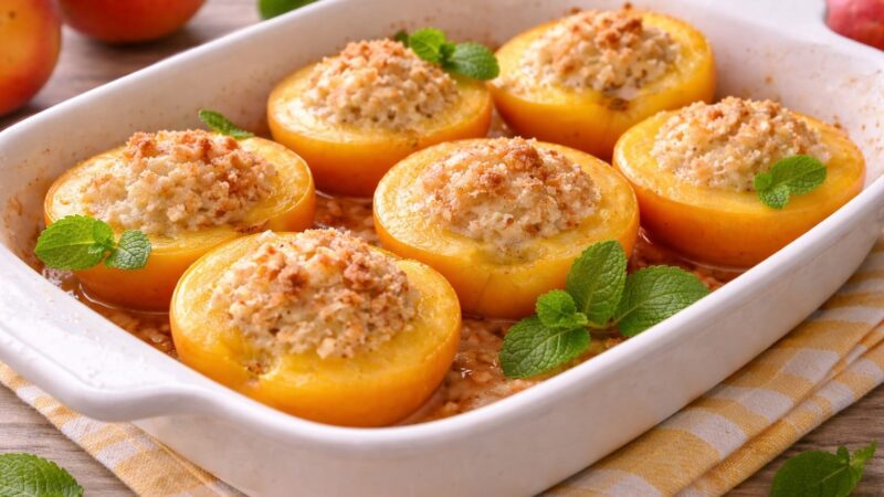 Gebackene Pfirsiche mit Keksfüllung Beikost Nachtisch Rezept