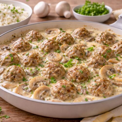 hackbällchen pfanne mit champignons rezept