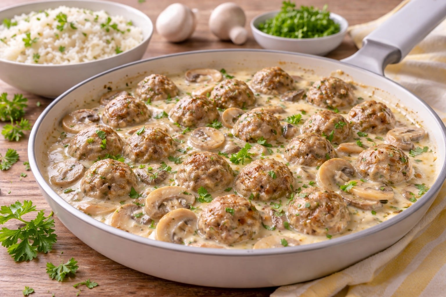 hackbällchen pfanne mit champignons rezept