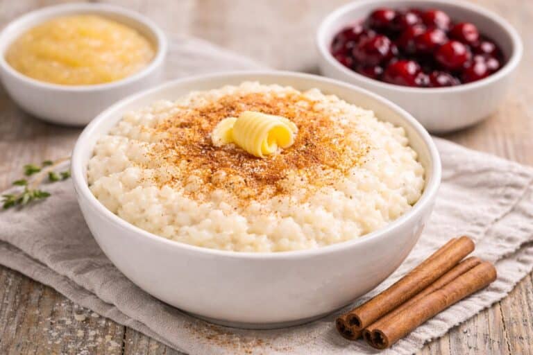 cremiger milchreis mit zimt und zucker in einer schüssel