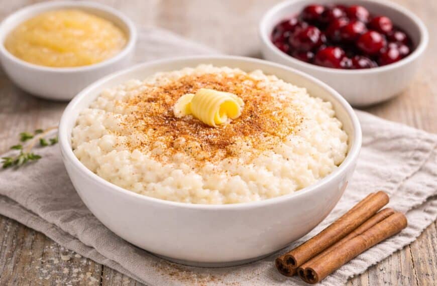 cremiger milchreis mit zimt und zucker in einer schüssel