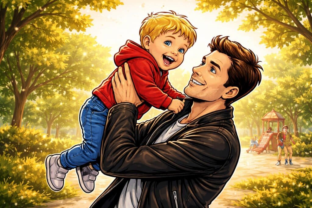 Vater hebt lachendes Kleinkind im Park hoch – liebevoller Moment, der zeigt, wie schnell Kinder groß werden