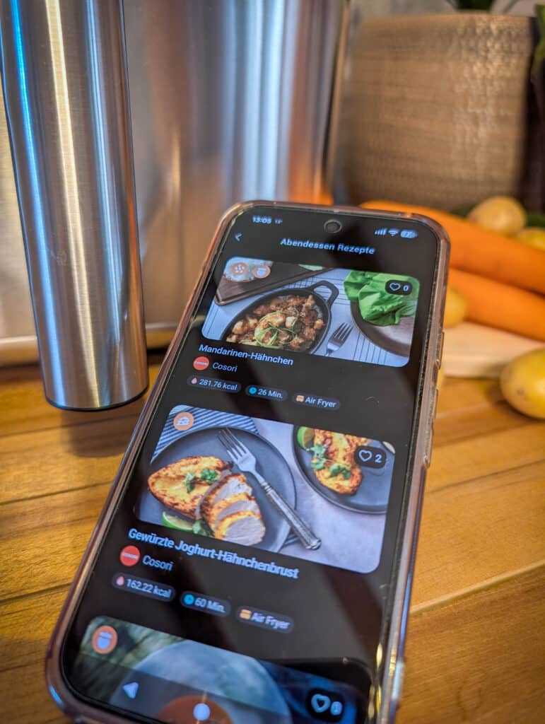 Cosori Iconic Airfryer App Anbindung: Rezepte in der App.