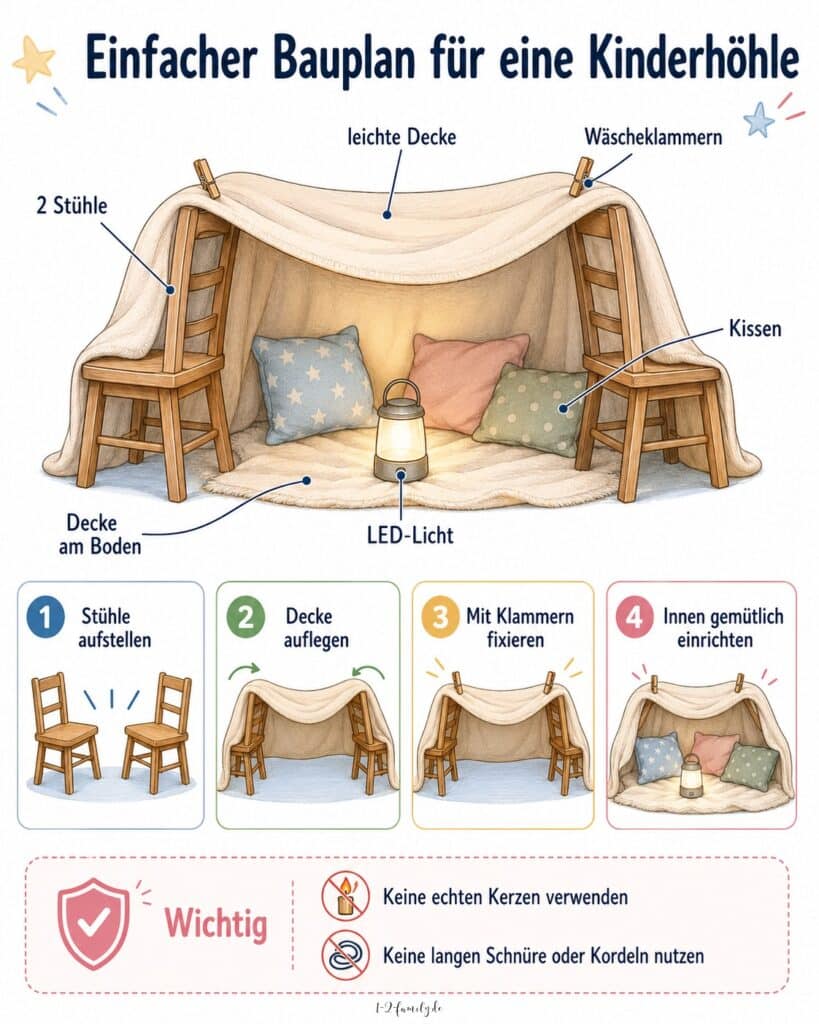 Einfache Höhle aus Stühlen und Decken bauen