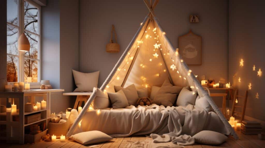 Tipi Höhle um das Bett herum