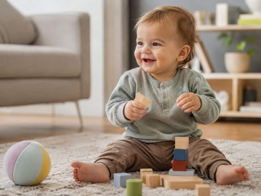 Baby 13 Monate spielt vergnügt