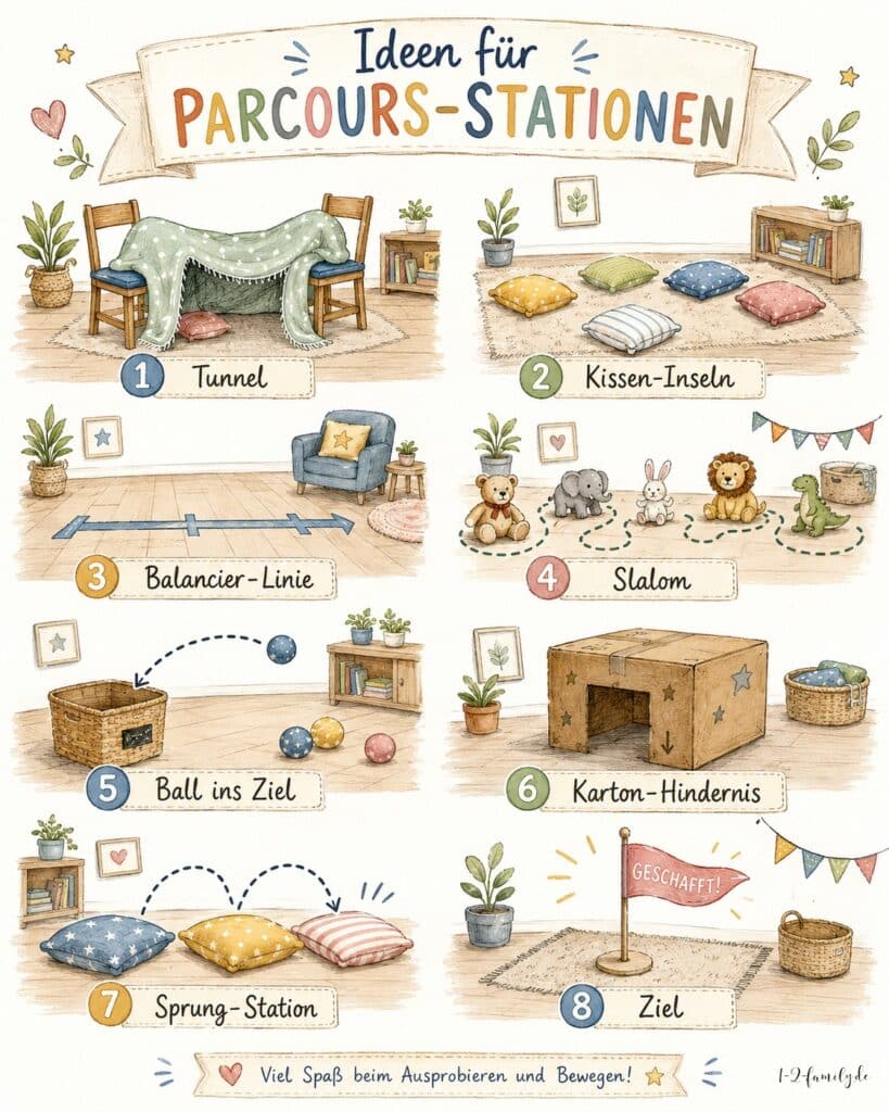 Ideen für Parcours Stationen zuhause