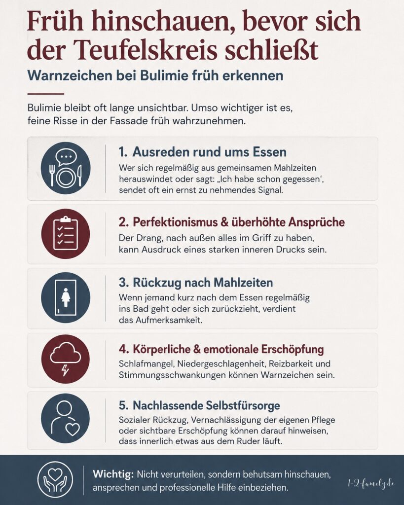 Infografik bei Bulimie. Wie erkennt man die Warnzeichen?