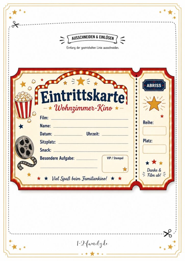 Vorlage Kinokarte für Familienkino zuhause