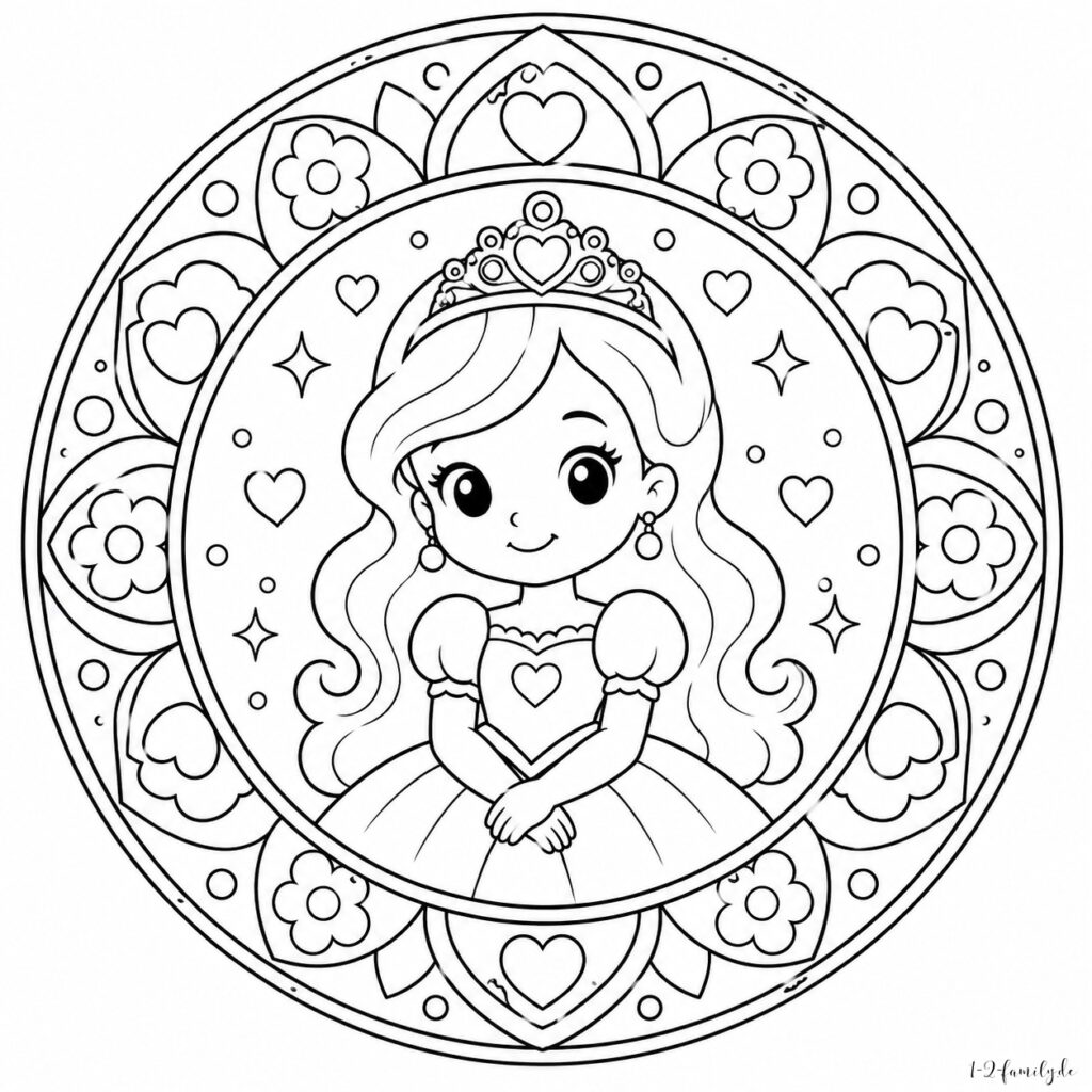 Ausmalbild Prinzessin Mandala 01
