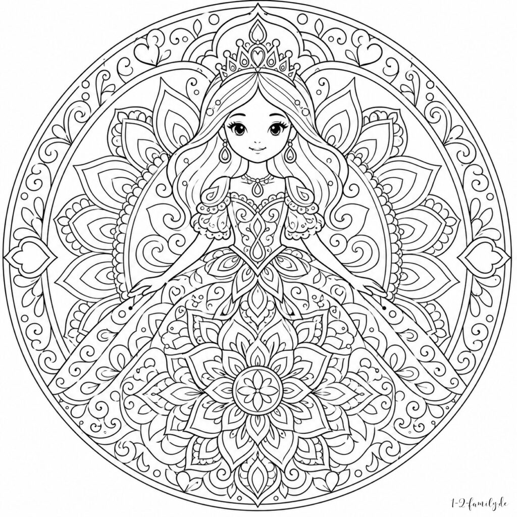 Ausmalbild Prinzessin Mandala 02