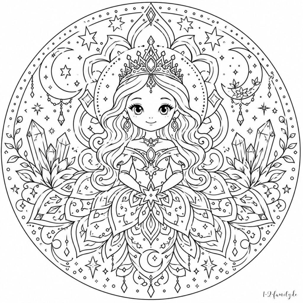 Ausmalbild Prinzessin Mandala 03