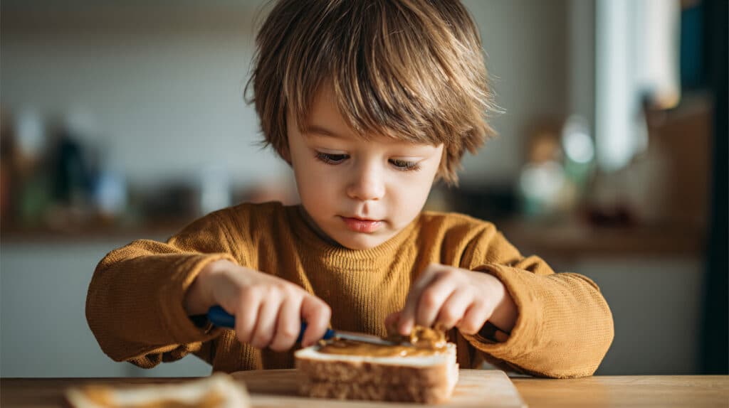 Autonomiephase - Kind schmiert sich ein Brot