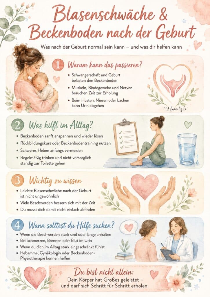Infografik zum Thema Blasenschwäche und Beckenboden nach der Geburt