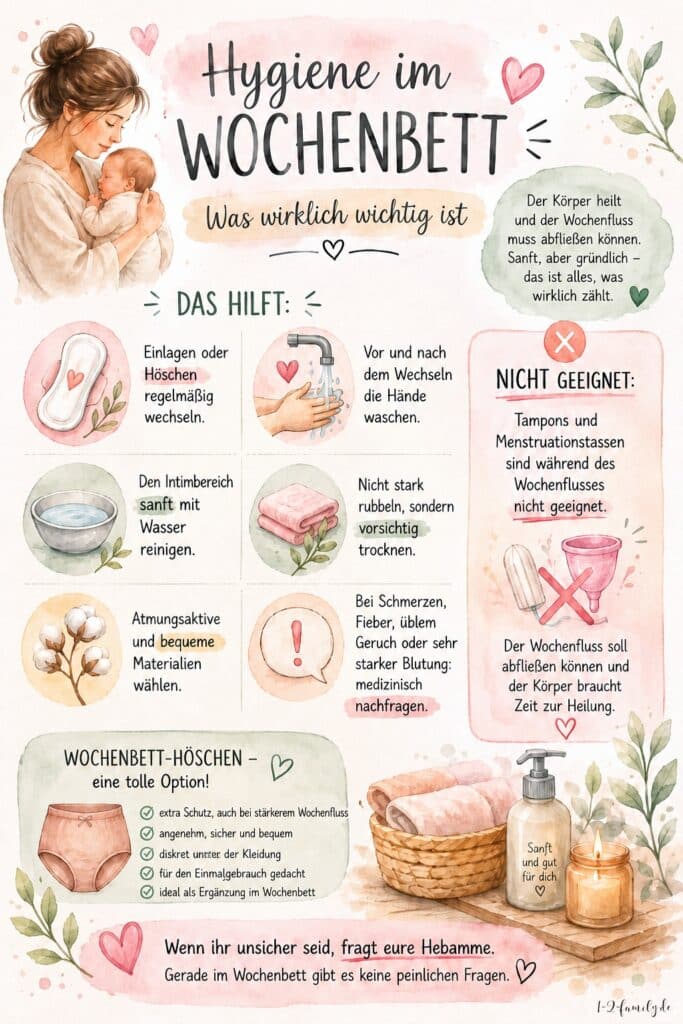 Infografik zur Hygiene im Wochenbett mit Wochenfluss