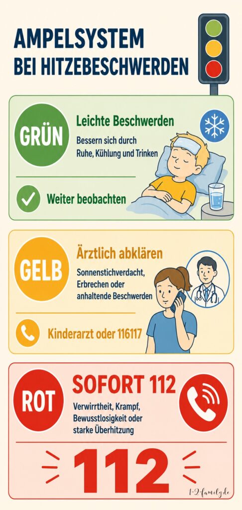 Ampelsystem bei Hitzebeschwerden und Sonnenstich - Infografik