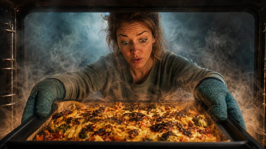 Essen im Backofen verbrannt.